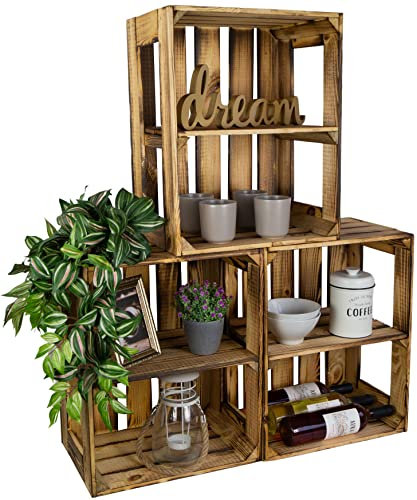 3er set Regalkiste Holzkiste Gerda flambiert Quer