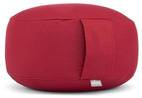 Bodhi Meditationskissen Rondo ECO | Yogakissen mit Bio Dinkelfüllung | Bezug aus 100% Baumwolle | Waschbarer Bezug mit praktischer Trageschlaufe | Höhe 20 cm (Bordeaux)
