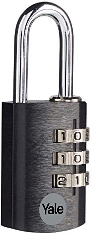 Yale YE3CB/28/126/1/BK - Standardschutz - Aluminium-Kombinationsschloss Vorhängeschloss Schwarz 28mm - Stahlbügel - 3-Zahlenschloss