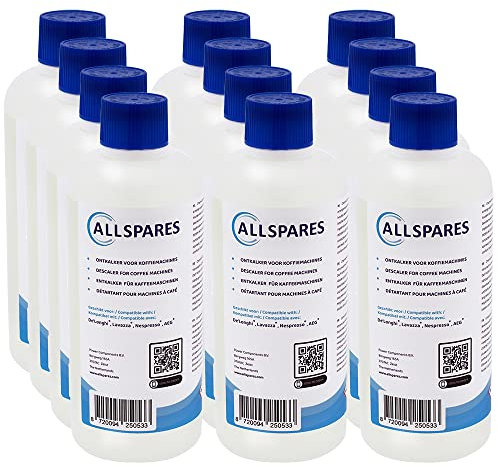AllSpares Descalcificador (12 x 500 ml) para cafeteras Delonghi EcoDecalk DLSC500 y AEG M3BICD200