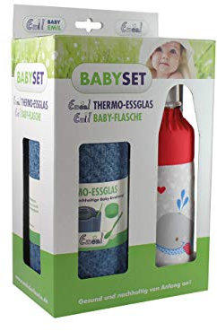 Emil Baby-Set – Thermo-Essglas mit Schraubverschluss, Thermobecher & Löffel – Babyflasche aus Glas, BPA-frei & schadstofffrei inkl. Latexsauger (0-6 Monate) & Anti-Kolik-Ventil - BabyGlück©