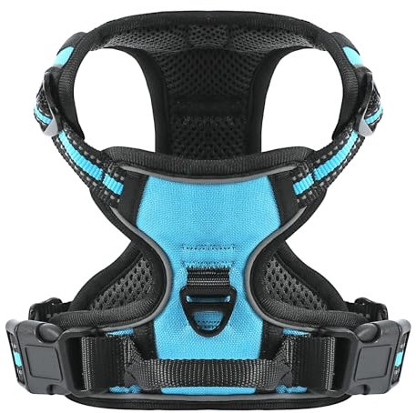 Belababy Dog Harness Small Medium Large No Pull, Adjustable Reflective Front Clip Dog Harness with Easy Control Handle, 2 Metal Rings for Training or Walking, Blue S