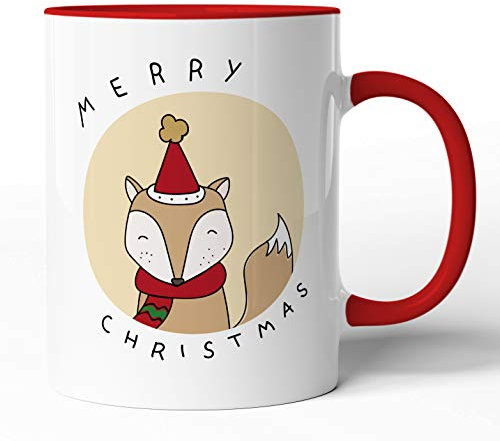 Weihnachten - 300 ml Keramik-Tasse - Weihnachtstassen Weihnachtsbecher Weihnachtsdeko - Lustig Witzig Fun Tasse Becher Kaffeetasse Kaffeebecher Weihnachts-Geschenk (Comic-Fuchs-02, rot)