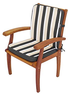 PillowPrim Sesselauflage für Niedriglehner- Kissen für Sessel, Gartenliege- Sitz abmessung - 49x47 cm - Hoher Rücken 52 cm - Graphit mit Beigen Streifen