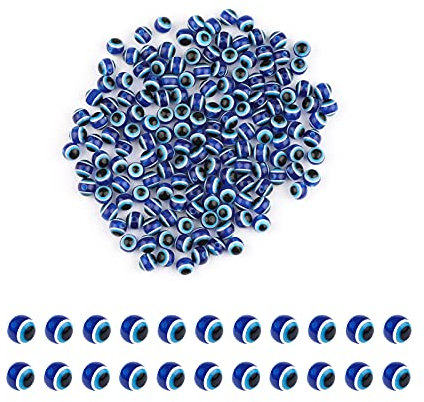 SAVITA 150pcs Blue Evil Eye Beads Eyeball Spacer Beads Handmade Resin Charms for DIY Bracelets Necklace Jewelry Making (8mm/0.3inch)