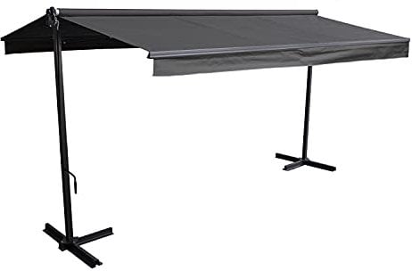 Happy Garden Store Double Pente Frene sur Pieds de Dimensions 3,95 x 3 m, Toile Anthracite et Structure Grise