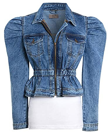 SS7 Womens Puff Sleeve Denim Jacket