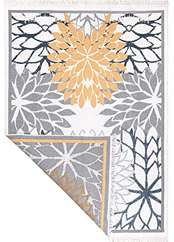 Fashion4Home Teppich Läufer - Tepiche für Wohnzimmer, Schlafzimmer, Küche, Kinderzimmer, Badezimmer - Boho Kelim - Läufer Flur, Orient-Blau-Gold, Größe: 160x230 cm