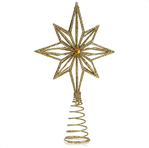 com-four® Deko Stern Weihnachten - Weihnachtsdekoration Stern - Aufsteller Weihnachtsstern mit Glitzer - Christbaumspitze (goldfarben - S)