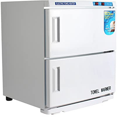 Large Double Door Hot Heat Towel Warmer with Two Layers Stainless Tray Cabinet Multi-Functional 30L for Manicure Spa Hair Beauty Salon Barber Family Scissor Tools Steamer Equipment
