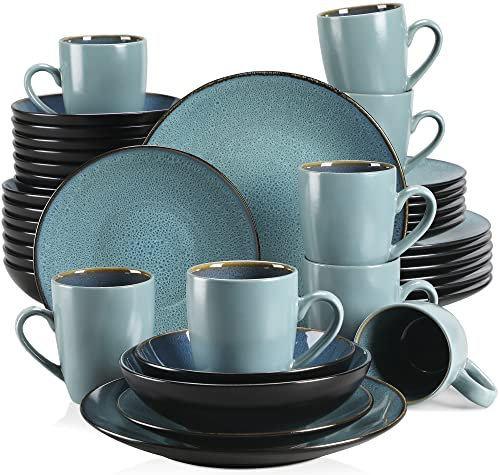 vancasso BUBBLE Juego de Platos, Platos llanos Combinados con Platos Llanos, Platos de Postre, Platos Hondos, Tazas, Cuencos de 40 Piezas para 8 personas, Verde