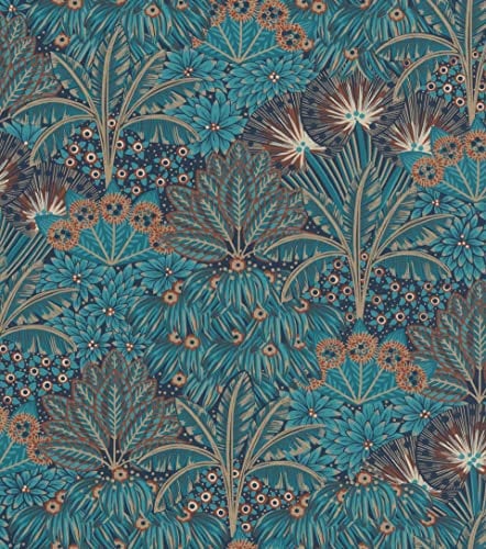 Rasch Tapete 711301 - Vliestapete mit Palmen und Palmenblättern in Petrol, Blau und Gold aus der Kollektion Sophia - 10,05m x 0,53m (LxB)