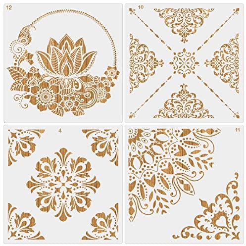 MWOOT 4 Stück Groß Mandala Schablonen Stencils Set, Wiederverwendbares Malerei Vorlage Bemalen Zubehör, DIY Blume Schablone zum Malen an der Wand Fliesen Segeltuch Boden Tagebuch Dekoration (30x30CM)