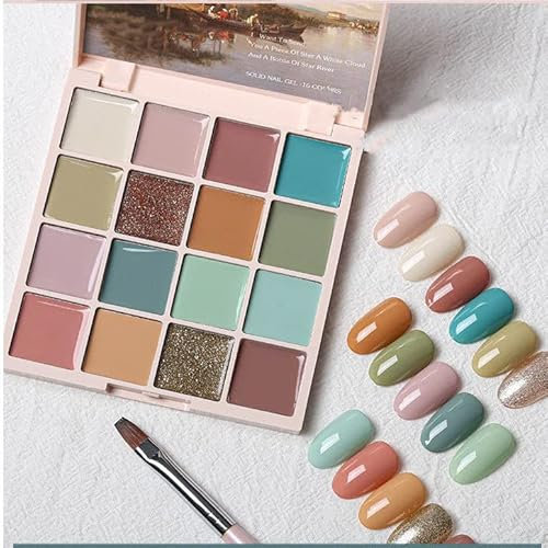 Sentechx 16 Colors Solid Nail Polish Palette Set, Cream Gel Nail Polish, Highly Pigmented Cream Gel Nail Polish Kit for Nail Art DIY Design Salon Manicure Kit
