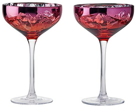 ARTLAND - Bloom Champagne Saucers - Champagne Glasses Set of 2 - Tall Stem - Handmade, Mouth Blown Sparkling Wine Glass - Sunset Toned Floral Design