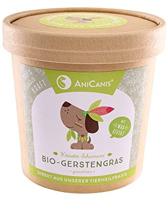 AniCanis Bio Gerstengras für Hunde & Katzen - Gerstengraspulver - Übersäuerung, Darmflora & Schmatzen - Futterzusatz Nahrungsergänzung - 100g