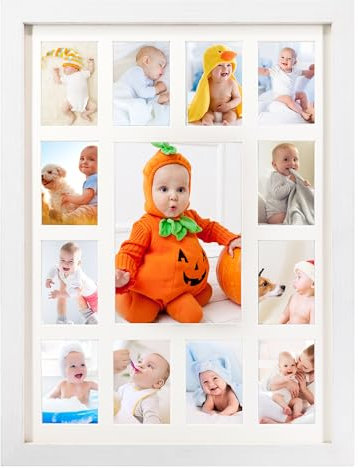 GMFrames Weiß Schuljahre Bilderrahmen Abschluss Bilderrahmen Collagesrahmen mit Passepartout, Zeigt EIN 13x18cm -Foto und EIN zwölf 6x9cm Bildan