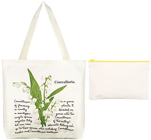 FORBELL Leinentragetaschen, Jutebeutel mit Reißverschluss, 35×35×8cm Retro Stoffbeutel Bedruckt, Geeignet für die Tägliche Reise, Einkaufen, Reisen, Schule (Convallaria)