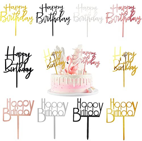 10 Stück Happy Birthday Tortendeko, Geburtstag Wiederverwendbarcake Cake Topper Happy Birthday Acryl Cake Topper Happy Birthday Kuchen Deko Glitter Tortendekorationen für Geburtstag Babyparty Jubiläen