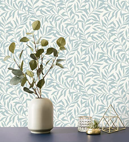 GAULAN 500681208 - Vlies-Vinyltapete, Strapazierfähig, Abwaschbar. Tapete mit Blattmotiven in Perlmutt-Optik, Farbe Blau für Wohnzimmer Küche Bad Schlafzimmer - Muster DIN A4