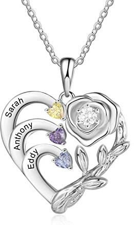 jewelora Damen Herz Silber Halskette Kette mit Namen Geburtsstein Personalisiertes Geschenk für Mama Tochter Oma Muttertag Weihnachten Valentinstag