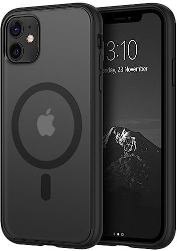 TENDLIN Magnetisch Hülle Kompatibel mit iPhone 11 Hülle, Kompatibel mit MagSafe Matt Translucent Kratzfest PC Rückseite und TPU Stoßstange Schutz Handyhülle iPhone 11 - Schwarz