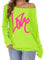 Women's Long Sleeve Tops One Off Shoulder Jumper Sweater Graphic T Shirt Blouse Neon Clothes(Lime Green, L)