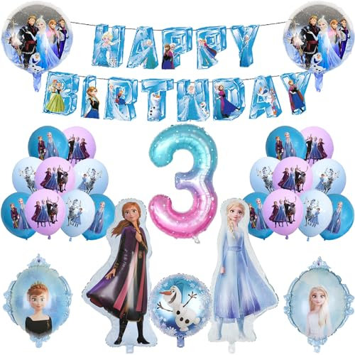 3 Jahre alt Frozen Geburtstagsballon-Set, Frozen Ballon Elsa Prinzessin Ballon Anna Prinzessin Ballon, Gefrorener Ballon Geburtstag Party Dekoration