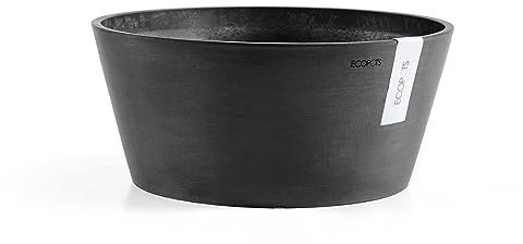 Ecopots Frankfurt Pot de fleurs rond en plastique recyclé Gris foncé Diamètre 30 cm Pour l'intérieur et l'extérieur