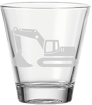 LUXENTU Bicchiere per bambini con incisione, 215 ml, bicchiere per bambini con motivo cantiere e incisione personalizzata per bambini, lavabile in lavastoviglie, escavatore