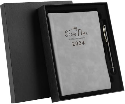 Terminplaner 2024 A5, Terminkalender mit schwarzem Signierstift, A5-Tagebuch 2024 mit Geschenkbox (Grau)