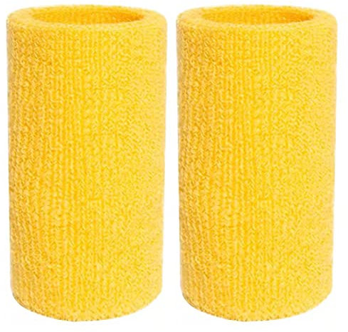 Sweatbands Sports Wristbands for Men and Women - 6 inch Elastic Athletic Wrist Bands for Tennis, Basketball, Running, Working Out (Yellow)