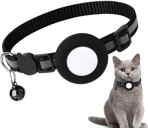Katzenhalsband, Air-Tag-Katzenhalsband, Verstellbares Katzenhalsband, Anti-verlorenes Katzen-TrackingHalsband, Geeignet für Katzen, Kätzchen und Kleine Hunde (schwarz)