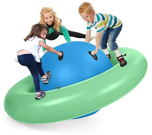 GOPLUS aufblasbare Kletterkuppel, aufblasbare Kuppelschaukelhüppe mit 6 Griffen bis zu 3 Kinder, 113kg belastbar, Roll- & Hüpfball, wippender Schaukelball für Kinder ab 5 Jahren (Blau + Grün)