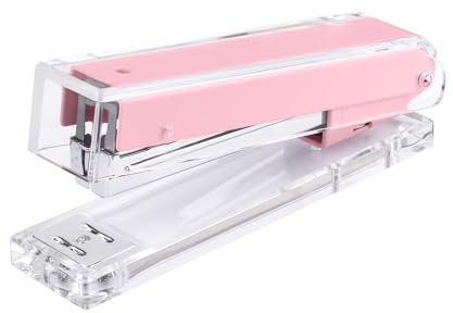 MSDADA Heftgerät, Desktop-Hefter, Büro-Hefter, Transparenter Acryl Easy-Press Hefter, Ergonomisches Design, Modernes Schreibtischzubehör für Hause, im Büro oder in der Schule(Rose)