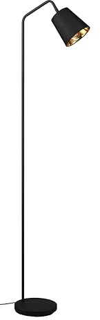 Reality Leuchten Stehleuchte Buddy R41721032, Metall Schwarz matt, Schirm Stoff Schwarz/Goldfarbig, exkl. 1x E27