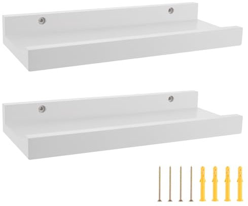 SHUESS 2er-Set 30CM Wandregal Weiße Schweberagel, Wandregal in U-Form, schwebende Regalbrett für Dekos, Wohnzimmer, Schlafzimmer und Büro, Wandboard Weiss