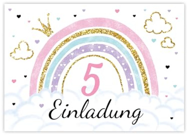 Minkocards 12 Einladungskarten zum 5. Kindergeburtstag Mädchen Regenbogen Einladung fünfte Geburtstag Mädchengeburtstag Geburtstagseinladungen