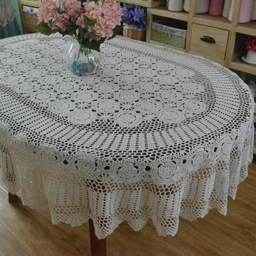 Handgefertigte Häkel-Tischdecke, ovale Tischdecke, gehäkelte Spitze, Baumwolle, ovale Tischdecke, extra Tischdecke, Weiß, 130 x 180 cm