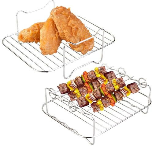 Rejilla cuadrada para freidora de aire,Rejilla para freidora de aire de doble capa | Rejilla cuadrada para freidora de aire de doble capa,Rejilla para cocinar al vapor multifuncional para cocina,