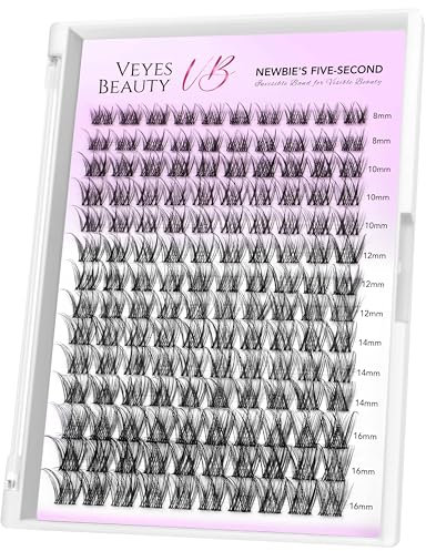 VEYESBEAUTY Faux Cils Extension Cils Newbie's Five-Second Cils Individuels Avec Colle Volume Russe Cluster Lashes Mixte Diy à La Maison Cils Individuels (LuxeBold, 8-16mm)