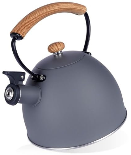 Flötenkessel Teekessel Teekessel Herd Pfeife Herd Top Camping Holzgriff Wasserkocher Induktion Gas Grau 2,5L