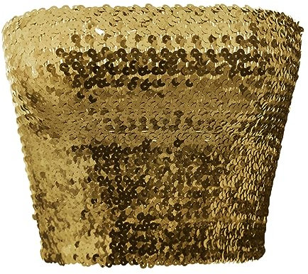 JIAHG Damen Glitzer Pailletten Crop Top Ärmellos Bandeau Top Sexy Trägerlos Tube Top Schulterfreies Bustier Bauchtanz Crop Top für Bauchtanz, Boho, Festival, Club, Kostüm (Gold)