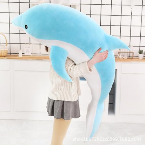 Tikwisdom Plüschtier-Delphin,Delphin Plüschkissen,Superweiche Puppe,Meerestier Plüschspielzeug Kinder Schlafkissen Geschenk. (Blau 120cm lang)