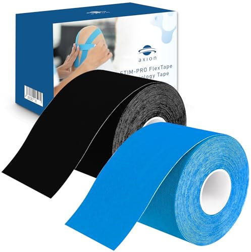 axion Kinesiologie Tape 2er Set 500x5cm | 2 Rollen wasserfeste, hautfreundliche, elastische und selbstklebende Bandage | Physio-Tape optimal für Sport & Alltag (Blau Schwarz)