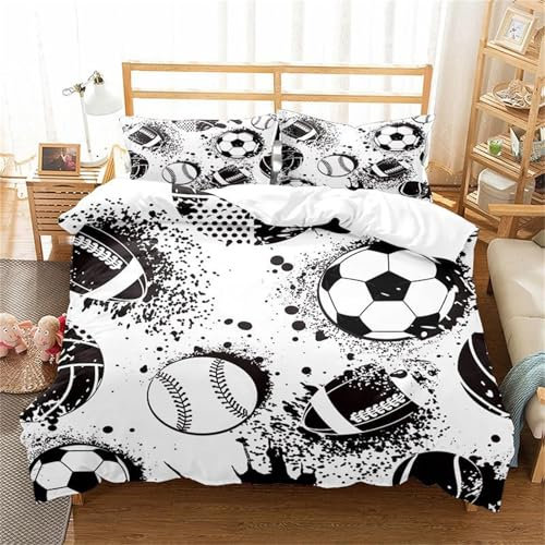 Hamender Fußball-Bettwäsche für Jungen, Kinder-Bettwäsche, Fußball, Jungen, Teenager, Sport, Bettbezug mit Kissenbezug, für Kinder Jungen (Typ 7, 200 x 200 cm)