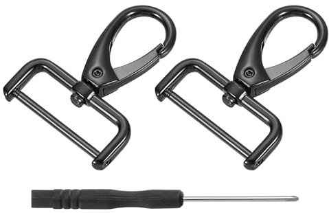 sourcing map 2Pcs Swivel Clasps Hook, 32mm(1-1/4 Inch) D Ring Detachable Snap Hook Metal Lobster Claw Clasp Hook with Screwdriver for Purse Keychain DIY Craft, Black