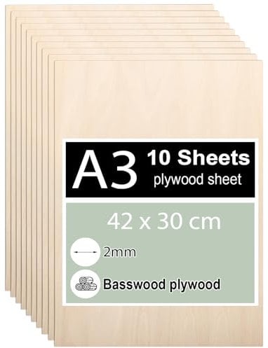 10 Piezas Madera Contrachapada 2mm, Tablero Contrachapado de Tilo A3 42 x 30 cm, Tablero Madera Para Carpintería de Bricolaje, Procesamiento Láser, Fabricación de Modelos, Regalos, Decoraciones