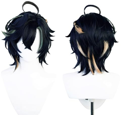Anime Cosplay Perücke, Genshin Impact Perücke, mit zwei Perückenkappen, für Halloween, Party & etc. (Kinich Cosplay)