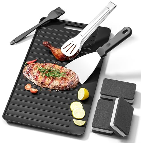 devesanter Plancha de hierro fundido con juego de espátulas, 42 x 23 cm para fogata, barbacoa, fogata, horno o estufa